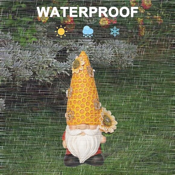 Garden Gnomes Outdoor Statues for Garden Decor with Solar Bee Lights - Picture 4 of 7